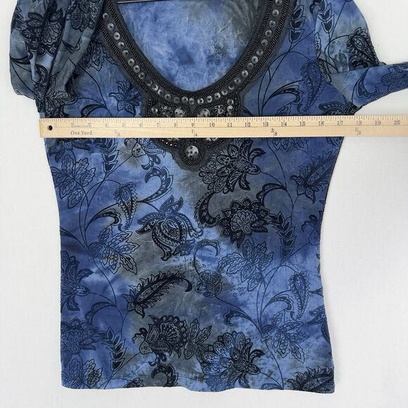 Vtg 90s Beaded Fairy Grunge Top Womens Small Blue Phoebe Friends Whimsigoth Boho - Picture 15 of 16